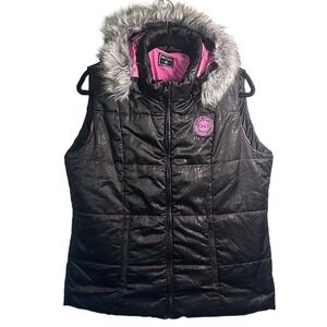 Girls With Guns Hooded Puffer Vest Size XL Faux Fur Cowgirl Western Rodeo Hunter